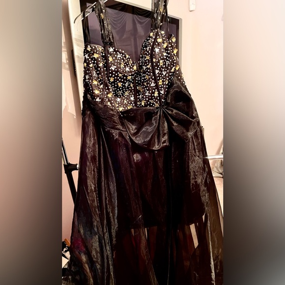 Custom size 20/22 Gown Plus Size Rhinestones Sequin Corset Back Large Bow Formal - Picture 3 of 5